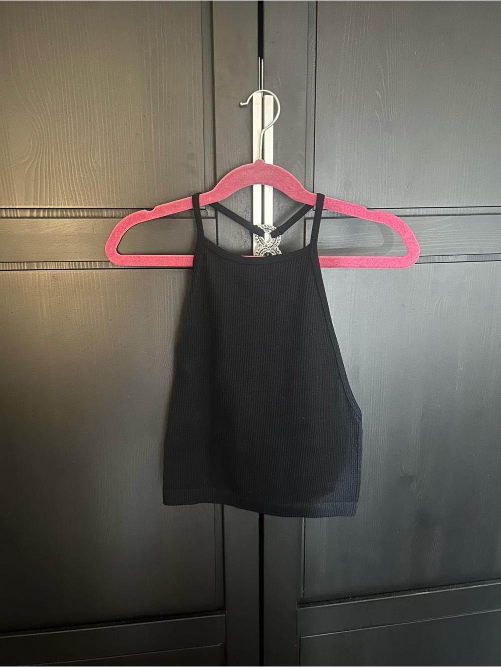 Zara Black Ribbed Halter-Style Cropped Camisole